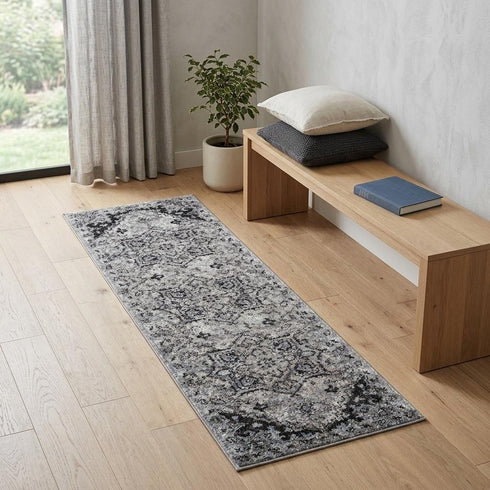 9' X 12' Black And Gray Medallion Area Rug