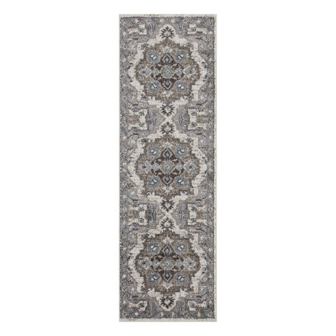 9' X 12' Ivory Taupe and Gray Medallion Power Loom Area Rug