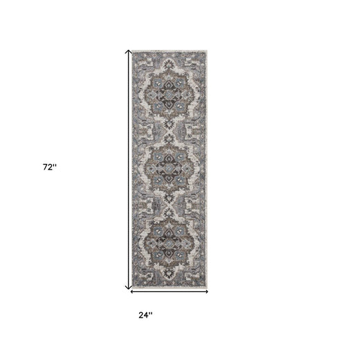 9' X 12' Ivory Taupe and Gray Medallion Power Loom Area Rug