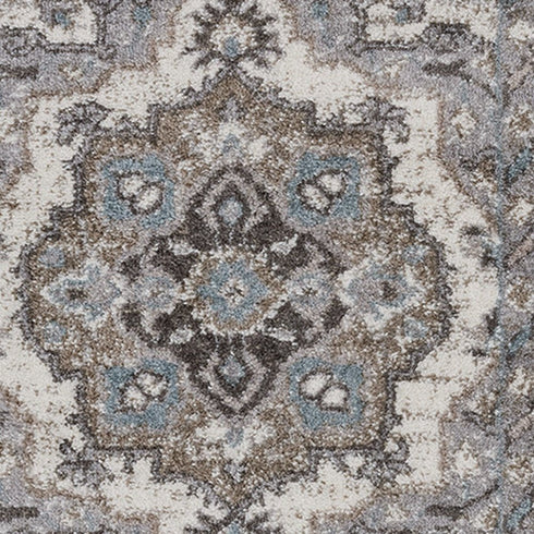 9' X 12' Ivory Taupe and Gray Medallion Power Loom Area Rug