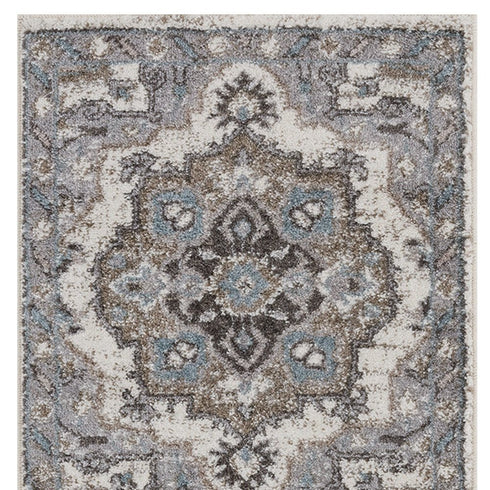 9' X 12' Ivory Taupe and Gray Medallion Power Loom Area Rug