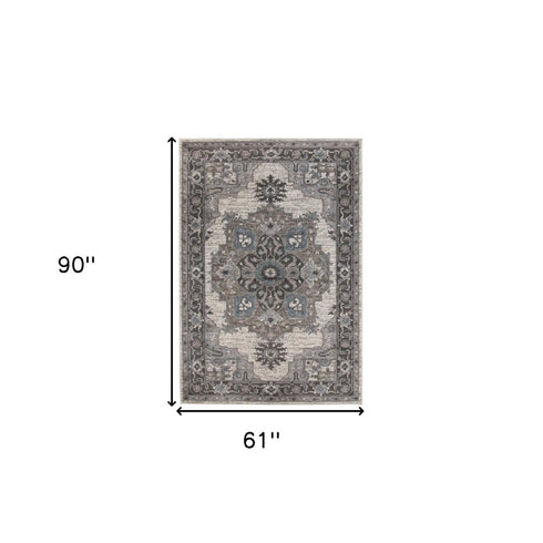 9' X 12' Ivory Taupe and Gray Medallion Power Loom Area Rug