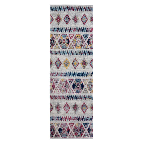 9' X 12' Ivory Blue And Orange Geometric Area Rug