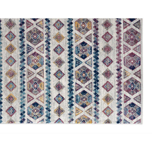 9' X 12' Ivory Blue And Orange Geometric Area Rug