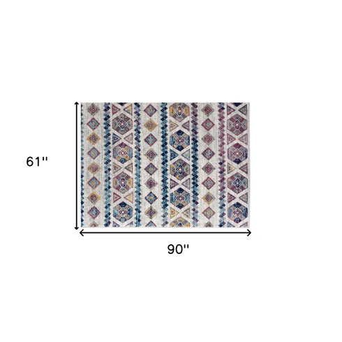 9' X 12' Ivory Blue And Orange Geometric Area Rug