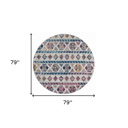 9' X 12' Ivory Blue And Orange Geometric Area Rug
