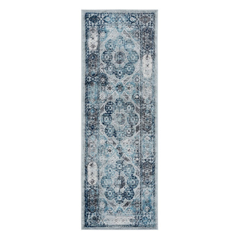 9' X 12' Ivory Blue And Gray Medallion Area Rug