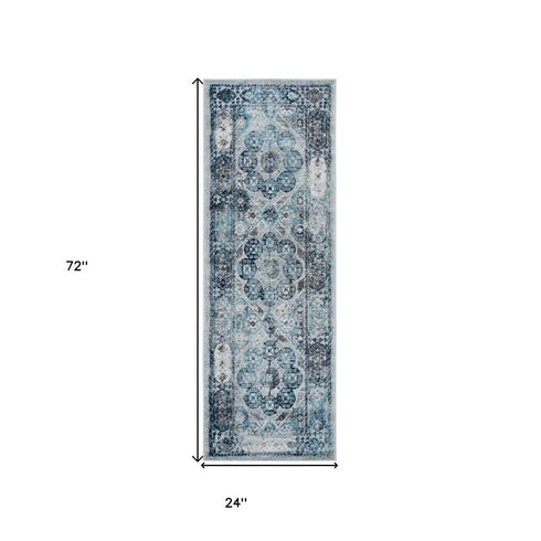 9' X 12' Ivory Blue And Gray Medallion Area Rug