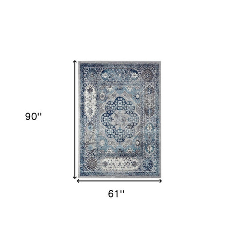 9' X 12' Ivory Blue And Gray Medallion Area Rug