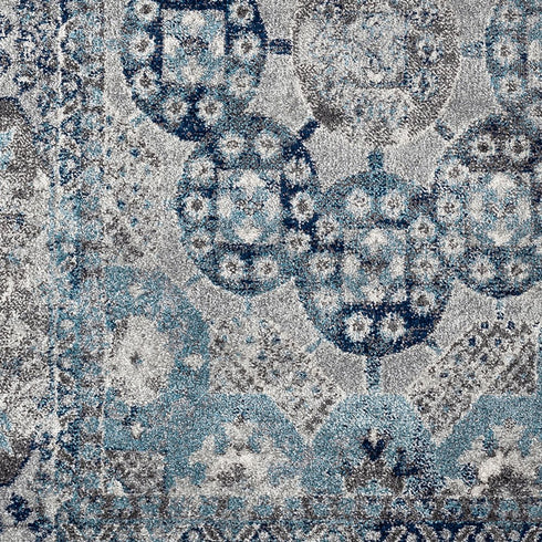 9' X 12' Ivory Blue And Gray Medallion Area Rug