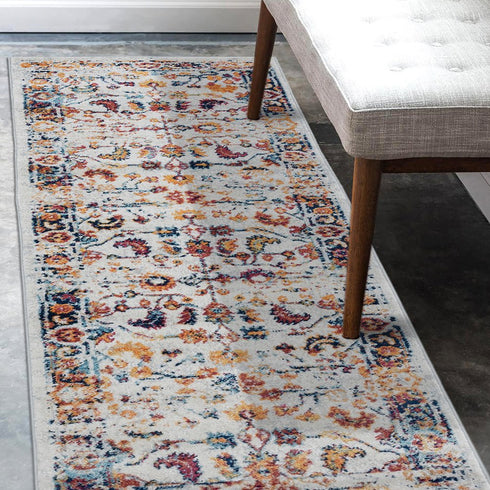 9' X 12' Ivory And Orange Floral Area Rug