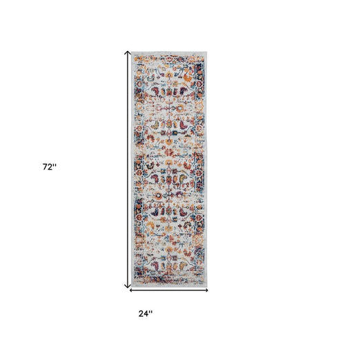 9' X 12' Ivory And Orange Floral Area Rug