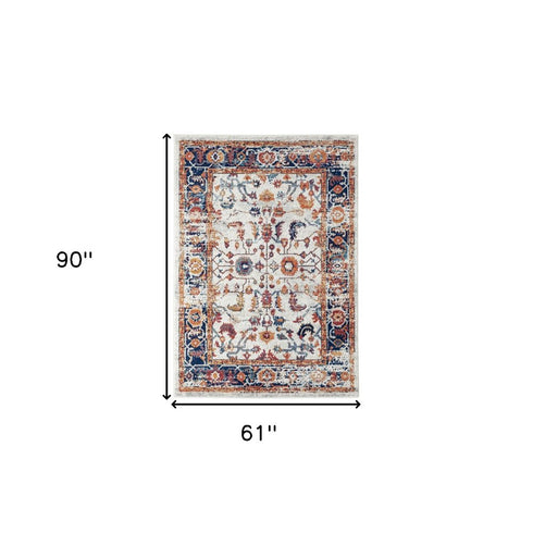 9' X 12' Ivory And Orange Floral Area Rug