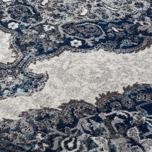 9' X 12' Ivory Gray And Blue Medallion Area Rug