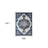 9' X 12' Ivory Gray And Blue Medallion Area Rug