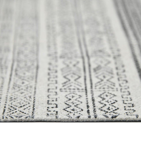 9' X 12' Ivory Black And Gray Geometric Flatweave Handmade Distressed Area Rug With Fringe