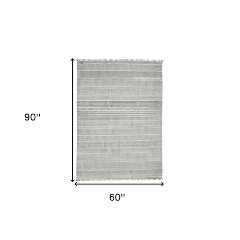 9' X 12' Ivory Black And Gray Geometric Flatweave Handmade Distressed Area Rug With Fringe
