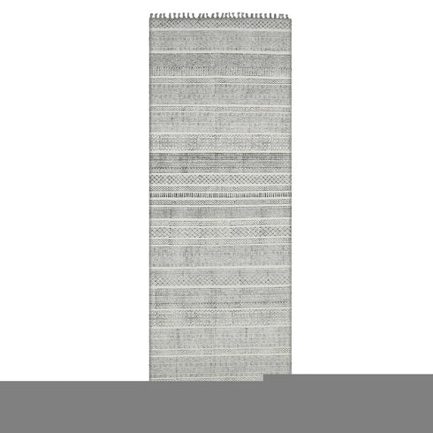 9' X 12' Ivory Black And Gray Geometric Flatweave Handmade Distressed Area Rug With Fringe