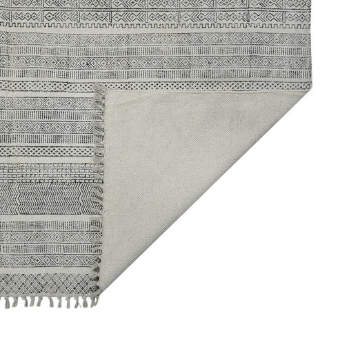 9' X 12' Ivory Black And Gray Geometric Flatweave Handmade Distressed Area Rug With Fringe
