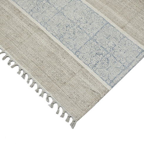 8' Blue And Gray Striped Flatweave Handmade Distressed Runner Rug With Fringe