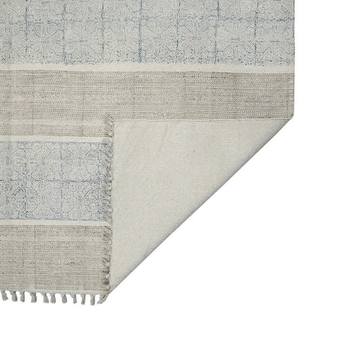 8' Blue And Gray Striped Flatweave Handmade Distressed Runner Rug With Fringe