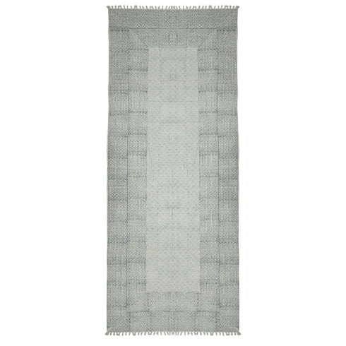 9' X 12' Gray And Blue Geometric Flatweave Handmade Distressed Area Rug With Fringe