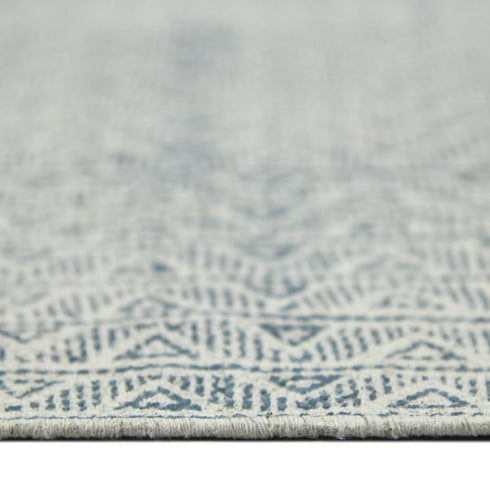 9' X 12' Gray And Blue Geometric Flatweave Handmade Distressed Area Rug With Fringe