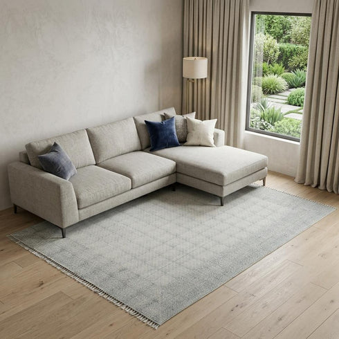 9' X 12' Gray And Blue Geometric Flatweave Handmade Distressed Area Rug With Fringe