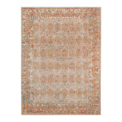 9' X 12' Beige Orange And Teal Southwestern Area Rug