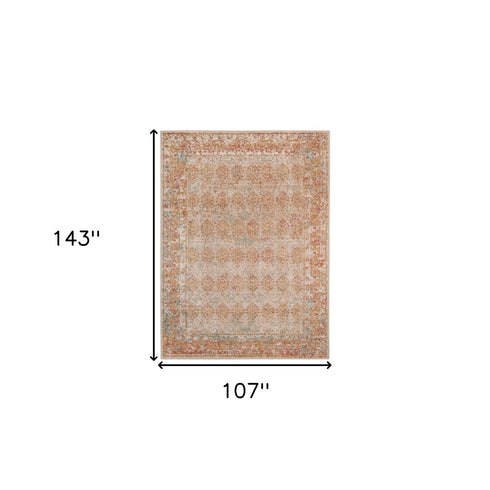 9' X 12' Beige Orange And Teal Southwestern Area Rug