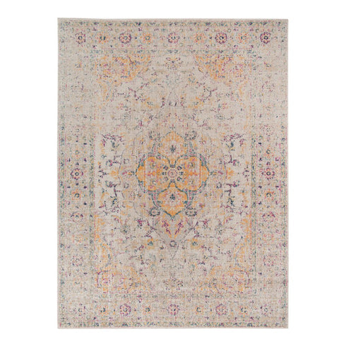 9' X 12' Ivory And Yellow Oriental Distressed Area Rug