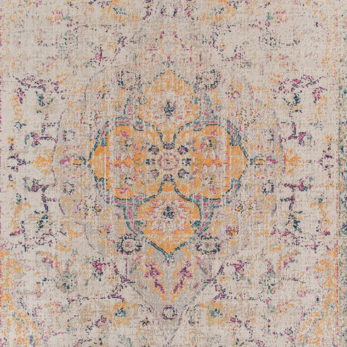 9' X 12' Ivory And Yellow Oriental Distressed Area Rug
