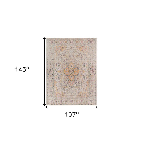 9' X 12' Ivory And Yellow Oriental Distressed Area Rug