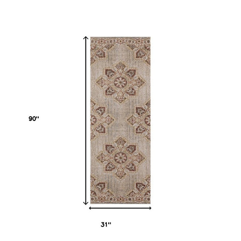 9' X 12' Beige Rust And Teal Medallion Area Rug