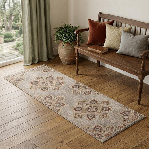 9' X 12' Beige Rust And Teal Medallion Area Rug