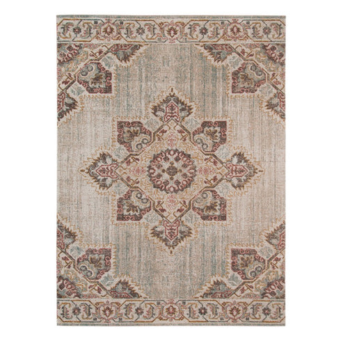 9' X 12' Beige Rust And Teal Medallion Area Rug