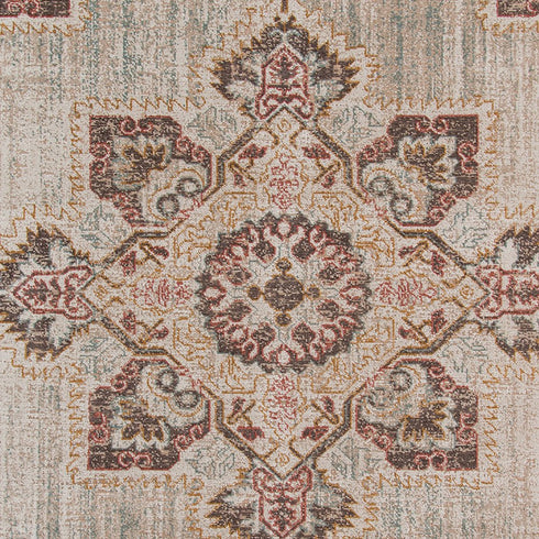 9' X 12' Beige Rust And Teal Medallion Area Rug