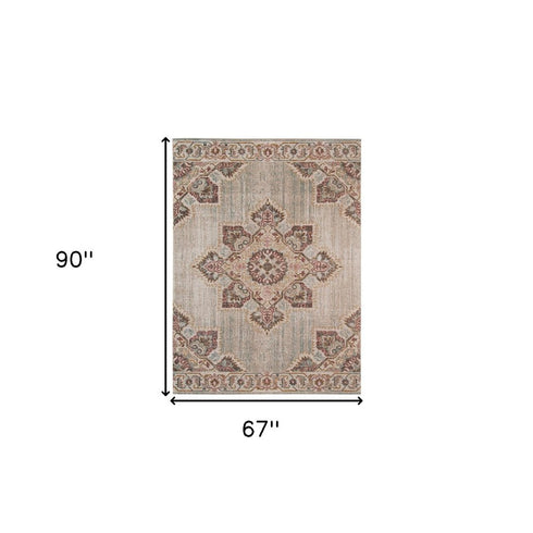 9' X 12' Beige Rust And Teal Medallion Area Rug
