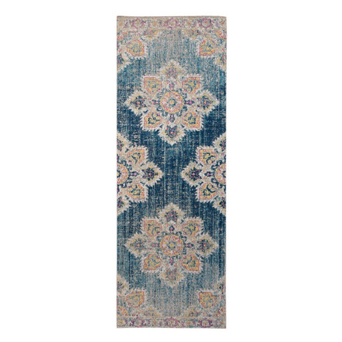 9' X 12' Blue Rust And Beige Medallion Area Rug