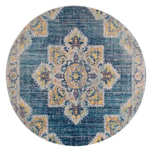 9' X 12' Blue Rust And Beige Medallion Area Rug
