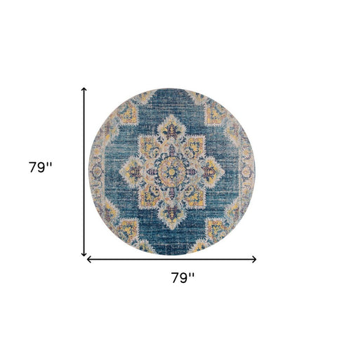 9' X 12' Blue Rust And Beige Medallion Area Rug
