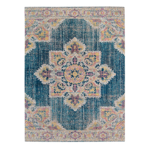 9' X 12' Blue Rust And Beige Medallion Area Rug