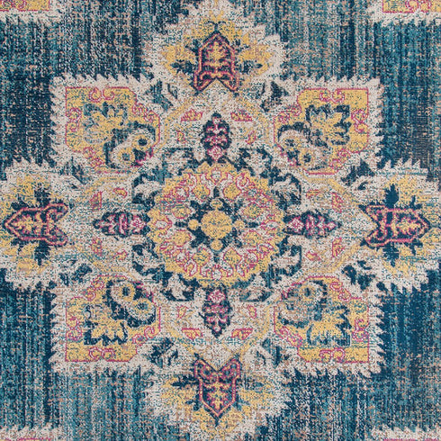 9' X 12' Blue Rust And Beige Medallion Area Rug