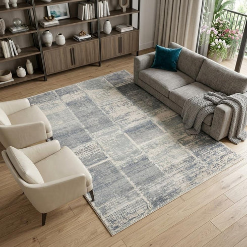 9' X 12' Gray Light Blue And Ivory Geometric Area Rug