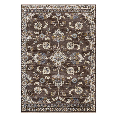 9' X 12' Ivory Blue And Brown Floral Area Rug