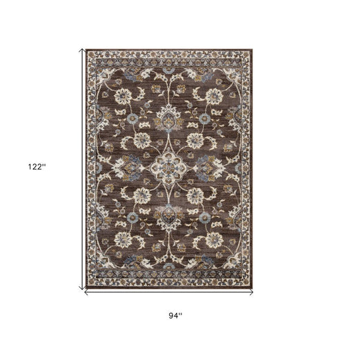 9' X 12' Ivory Blue And Brown Floral Area Rug