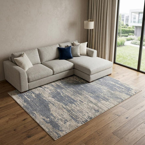 9' X 12' Ivory Blue And Gray Abstract Area Rug