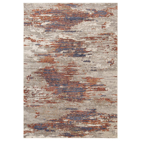 8' X 10' Beige Rust And Blue Abstract Area Rug