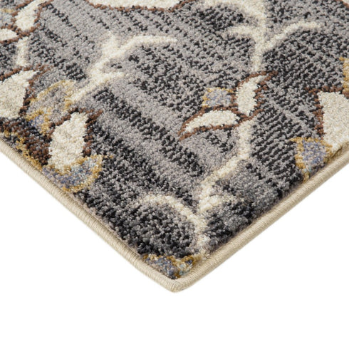 9' X 12' Ivory Gray And Brown Floral Medallion Area Rug
