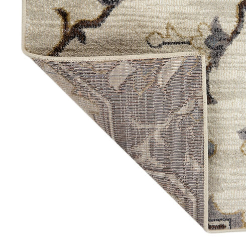 9' X 12' Ivory Gray And Brown Floral Medallion Area Rug